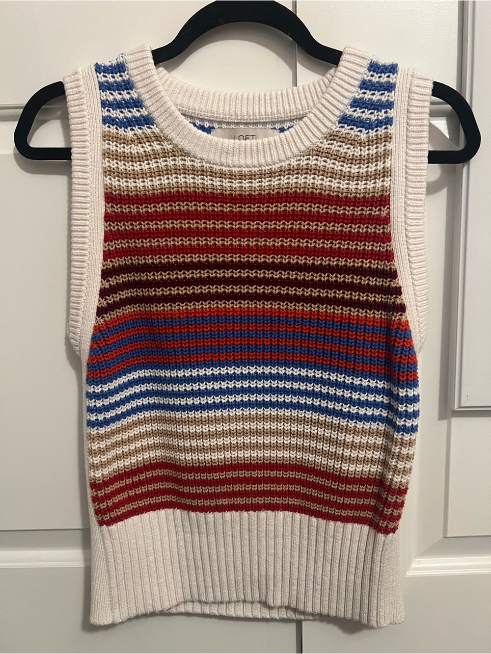 LOFT Cream Colorful Striped Knit Sleeveless Sweater Tank Size Medium